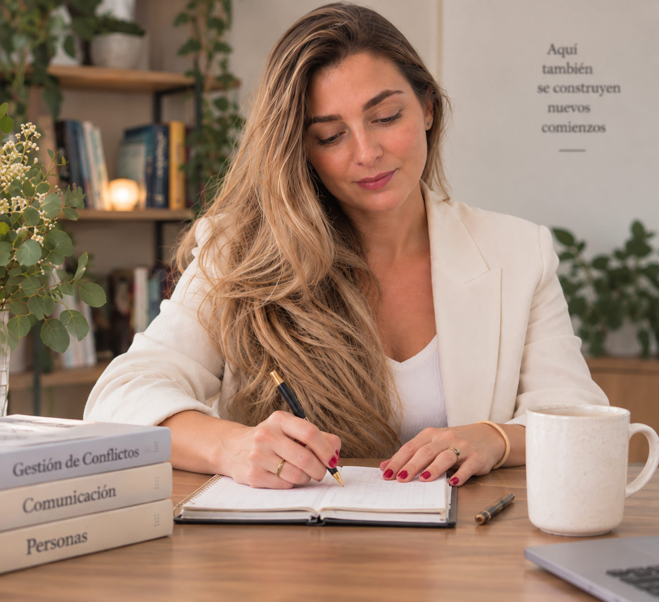 Cristina Porcar escribiendo en su espacio de trabajo